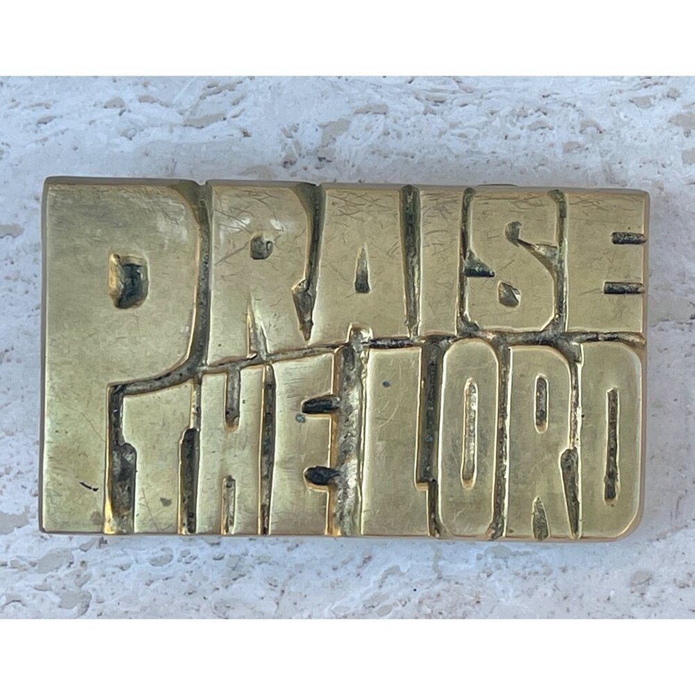 Belt Buckle Solid Brass "Praise The Lord" 3.25L Vintage 1970s Religious Worship - Picture 1 of 7